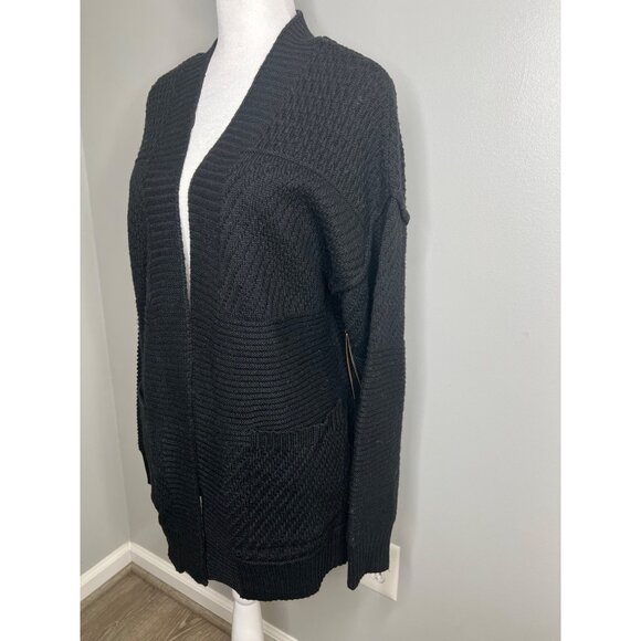 Frye Womens Donegal Black Open Knit Cardigan Sweater With Pockets Size Medium - Picture 6 of 17